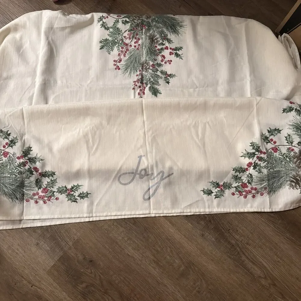 St. Nicholas Rectangle 60” x 120” Tablecloth Pine Branches, Mistletoe Christmas
